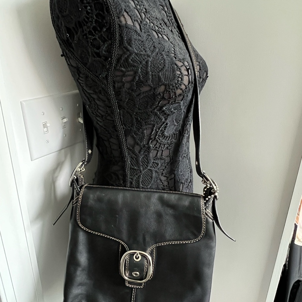 Coach Black Leather Crossbody Bag with Silver Buckle - Picture 10 of 10